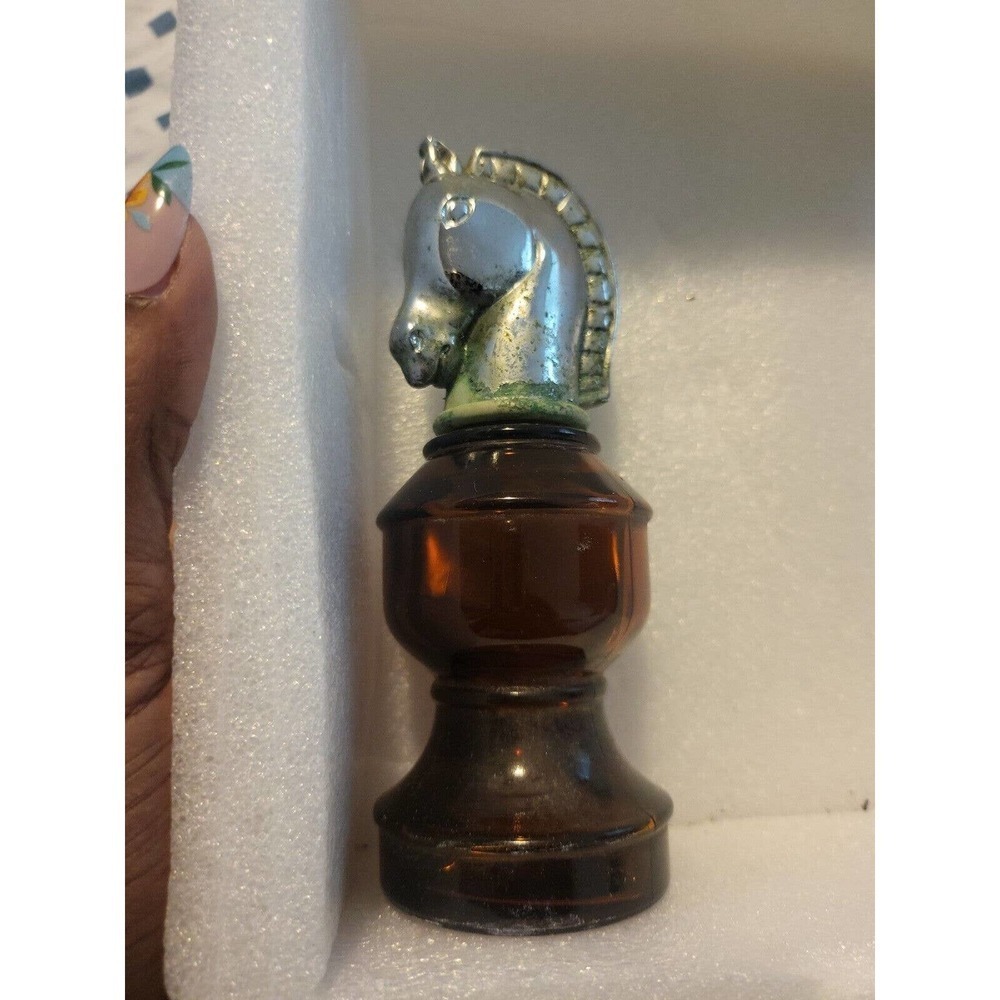 Vintage Avon Bottle Knight Horse Chess Piece Amber Aftershave Perfume Cologne